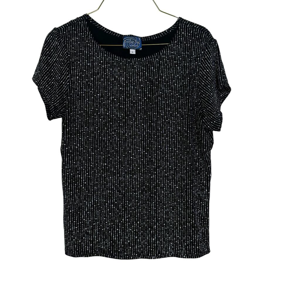 Scooter Tops short sleeve‎ black glitter stripe stretchy t-shirt Large